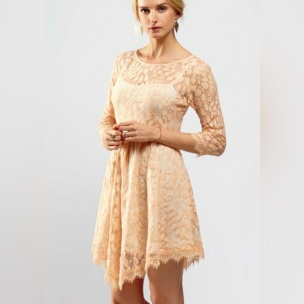 Free People Fairy Garden Floral Peach Lace Dress